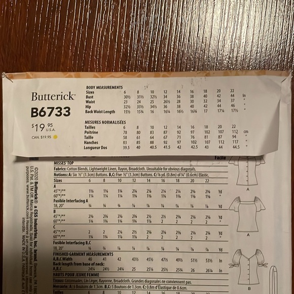 2/$15 Butterick Sewing Pattern B6733 6-14 - Picture 3 of 3